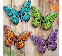Metal Butterfly Wall Decor - 9.6" Outdoor Fence Wall Art Decor, Hanging Decoration for Garden Yard Living Room Bedroom Patio Balcony(4 Pack)