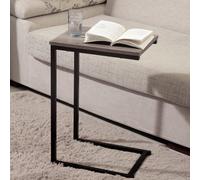 Metal C Shaped Side Table Black Powder Coating Rustic Top