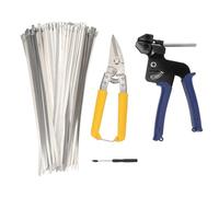 Metal Cable Tie Tool Heavy Duty Stainless Steel Adjustable Fastening Cutting Tool Set with 100pcs Metal Ties for Outdoor Maintenance and Fence Repair