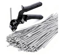 Metal Cable Ties with Tool, 100 Pieces Heavy Duty Self-Locking Multi-Purpose - Metal Flanges for Indoor Outdoor Use, for Machinery Vehicles Farm Pipes Roofing Fences Garden