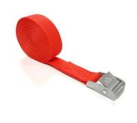 Metal Cam Buckle Tie Down Strap Heavy Duty Adjustable Storage Luggage Car Roof Rack Trailer 5 Metres Long In 25mm Webbing (Red)