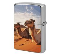 Metal Camels Rest Desert Lighter Case Windproof Flip Top Lighter Sleeve Double Sided Vintage Cool Cigarette Pouch Holder Reusable Pocket Protective Cover Men Gifts for Boyfriend Husband