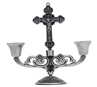 Metal Candle Holder, Catholic Crucifix Cross 2-arms Candle Stand Antique Candle Stick Holder Candlestick Chic Decor for Wedding Decoration
