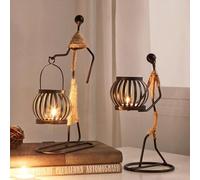 Metal Candle Holders for Tables, Retro Iron Tea Light Candle Holders, Vintage Candlestick Stand Little Girl Shaped with Hemp Rope Decorative for Living Room Valentine Christmas 2PCS (A N0 Candle)