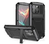 Metal Case for iPhone 15 Pro Max, Outdoor Heavy Duty Armour Military Shock/Dustproof Anti-Scratch Full Body Case [Built-in Tempered Glass Screen Protector and Kickstand] for iPhone 15 Pro Max (Black)