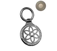 Metal Case for Motorola Moto Tag 2, Rhinestone Bling Protective Keychain Holder Cover with Carabiner, Hollow Flower Design Anti-Scratch Shockproof Key Ring Loop Accessories(Gunmetal)