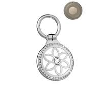 Metal Case for Motorola Moto Tag 2, Rhinestone Glitter Protective Pendant Cover with Carabiner, Hollow Flower Design, Anti-Scratch, Shockproof Key Ring Accessories (Silver)