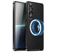 Metal Case for Sony Xperia 1 V (2023), Military-Grade Metal Bumper Shockproof Translucent Cover Matte PC Back Cover with Magnetic Wireless Chager Camera Lens Protection for Sony Xperia 1 V (Black)