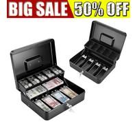 Metal Cash Box Lockable Money, Coin & Note Security Box Large Cash Box with Lock