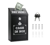 Metal Cash Box with Key Lock, Black | Wall Mounted, Compact Letter Box, Suggestion Donation Honesty Money Box, Secure Lockable for Home Office Outdoor