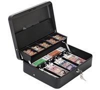 Metal Cash Box with Key Lock & Coin Tray, Money Tin Box for Home Office