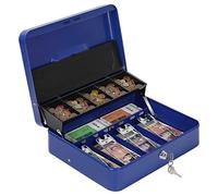 Metal Cash Box with Key Lock & Coin Tray, Money Tin Box for Home Office | Note and Coin Safe Box, Portable, with 2 Keys, 11.8 X 9.4 X 3.5 Inch, Blue