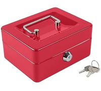 Metal Cash Box with Key Lock| Stainless Steel Durable Metal Cash Box Money Holder Deposit Safe| Black, Blue, Red Large Deposit Organizer Box with Double Layer & 2 Keys for Security