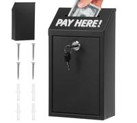 Metal Cash Box with Lock and Key, Wall Mounted Suggestion Box with "Pay Here" Logo, Waterproof Outdoor Donation Charity Collection Box, Secure Money Drop Box for Home, Farm, Shop, Office