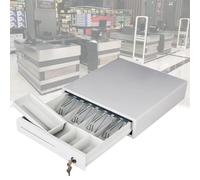 Metal Cash Drawer with Coin Operator, Manual or Automatic Coin Box, 5 Compartments, 4 Coins, Material Steel, Plastic for Supermarket Trade Register(White)