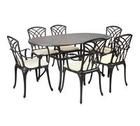 Charles Bentley Metal Cast Aluminium 7 Piece Stamford Garden Furniture Patio Set With Cushions, Grey