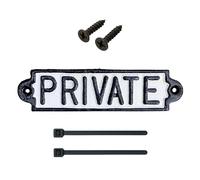 Metal Cast Iron PRIVATE Sign Plaque With Screws & Zip Ties Included - Private Property Signs Outdoor For No Trespassing & Keep Out Public - Perfect for Driveway, Garden, Land, Door, Gate or Road Entry