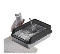 Metal Cat Litter Box with High Sides Lid, Stainless Steel Litter Box Enclosed with Litter Mat and Scoop, Non-Sticky,Black-40×60×10cm