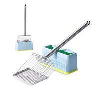 Metal Cat Litter Scoop with Holder, Stainless Steel 16.7" Kitten Poop Scooper 2-in-1 Heavy Duty Pet Poop Sifter for Litter Box,Long Handle Large Shovel for Fast Sifting Big Clumps, Solid & Durable