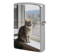 Metal Cat on The Windowsill Lighter Case Windproof Flip Top Lighter Sleeve Double Sided Vintage Cool Cigarette Pouch Holder Reusable Pocket Protective Cover Men Gifts for Boyfriend Husband