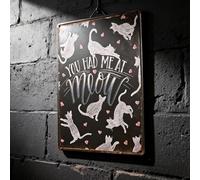 Metal Cat Sign, Funny Wall Art, Vintage Tin Plaque for Home Kitchen | Durable tin plate,smoothed edges for safety.Vintage cat sign with You Had Me at Meow.Ideal for home,cafe,gift.