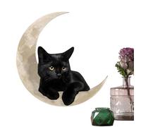 Metal Cat Wall Sculpture - Black on Moon Decor, 11.8 Inch Gothic Ornament | Homely Cat Theme Home Artwork Display, Decorative Sign Hanging for Indoor Space