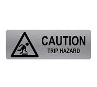 METAL Caution Trip Hazard Sign-WITH IMAGE-Brushed Silver Aluminium -Warning Safety Security Door Notice Office Shop Warehouse School Cafe Pub Restaurant Business Health Safety