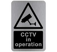 METAL CCTV In Operation Sign D2 WITH IMAGE Brushed Silver Aluminium Warning Door Notice Office Shop Warehouse School Cafe Restaurant Pub Business Hotel Premises Camera Recording LARGE MS31