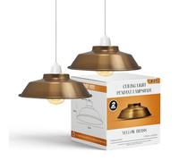 Metal Ceiling Lamp Shade 22cm Easy Fit Light Pendant Yellow Brass Modern Hanging Lighting Shade for Bedroom, Hallway, Office, Café, Restaurant 2Pcs Industrial Light Shade Kitchen Pendant