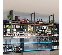 Metal Ceiling Wine Rack, 2-Layer Industrial Hanging Wine Bottle Holder + Stemware Glass Shelf, Display Wine Storage Holder, For Bar Cafe Kitchen