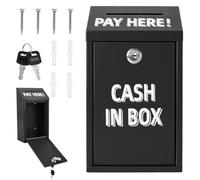 Metal Charity Donation Box with Lock,Wall Mounted Collection Boxes,Locking Mail Cash Box Suggestion Boxes with Top Slot for Home, Office & Shop Outdoor Door(black,1)