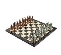 Metal Chess Set for Adults Ottoman vs Byzantine Antique Copper Figures,Handmade Pieces and Marble Design Wooden Chess Board King 3.35 inc