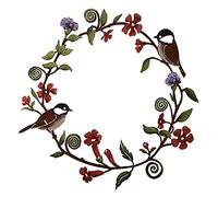 Metal Chickadees Flowers Wreath Wall Art Bird Front Door Hanging Garland Porch Front Door Hanging Garland