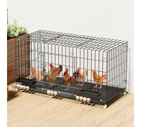 Metal Chicken Coop, metal chicken and duck cage with lockable wheels, removable egg tray, double door design,for indoor, outdoor, garden(Black,85 * 60 * 70CM)