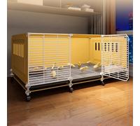 Metal Chicken Coop With Wheels, Indoor DIY Encrypted Bunny Hutch - Dense Spacing Detachable Poultry Habitat Cage - Yellow Rabbit Cat Cage