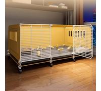 Metal Chicken Coop With Wheels, Indoor DIY Encrypted Bunny Hutch - Dense Spacing Detachable Poultry Habitat Cage Yellow Rabbit Cat