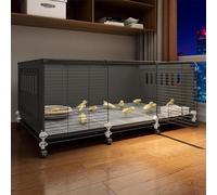 Metal Chicken Coop With Wheels, Indoor DIY Encrypted Bunny Hutch - Dense Spacing Detachable Poultry Habitat Cage Yellow Rabbit Cat