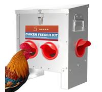 Metal Chicken Feeder with Locking Lid, 25 lb Capacity Galvanized Chicken Feeders, No Waste Cleaning Design, Rainproof Poultry Feeders for Chickens, Ducks, Turkeys (4 Port)