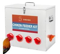 Metal Chicken Feeder with Locking Lid, 85-120 lb Large Capacity Galvanized Chicken Feeders, No Waste Cleaning Design, Rainproof Poultry Feeders for Chickens, Ducks, Turkeys (10 Port)