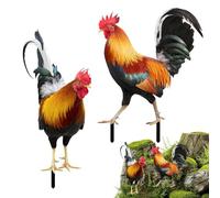 Metal Chicken Garden Stakes 2D Rooster Outdoor Stakes | 2 Pieces Metal Chicken Sculpture for Outdoor Backyard Courtyard Patio Porch Landscaping Flower Bed