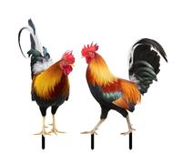 Metal Chicken Garden Stakes 2D Stitch Lawn Decoration | 2 Pieces Chicken Backyard Outdoor Sculpture Suitable for outdoor decoration, courtyard, patio, , at