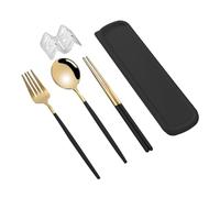 Metal Chopsticks Flatware Kit Korean Style -proof Stainless Steel Chopsticks Fork Spoon Dinner Set for Daily Use Travel Utensils Set Chop Sticks Pack Reusable