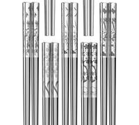 Metal Chopsticks Reusable 18/8 stainless steel Chopsticks 5 Pairs Classical Oriental Floral Dishwasher Safe Lightweight Non-Slip Chop Sticks 9 1/4 Inches Present Set