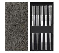 Metal Chopsticks Reusable 316 Stainless Steel Chopsticks Multipack Dishwasher Safe Chop Sticks Square Fancy Laser Engraved Non-slip Korean Chopstick for Cooking Eating 9.45 Inches 5 Pairs Gift SetS