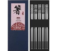 Metal Chopsticks Reusable 316 Stainless Steel Chopsticks Multipack Dishwasher Safe Chop Sticks Square Fancy Laser Engraved Non-Slip Korean Chopstick for Cooking Eating 9.45 Inches 5 Pairs Gift Set