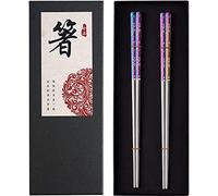 Metal Chopsticks Reusable Dazzling Rainbow Stainless Steel Chopsticks Titanium Plated Chopsticks Dishwasher Safe Fancy Chopsticks Laser Engraved Korean Japanese Chop Sticks Multicolor 2 Pairs Gift Set