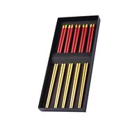 Metal Chopsticks Reusable Gold 304 Stainless Steel Chopsticks Dishwasher Chop Sticks Laser Engraved Korean Japanese Chopsticks for Cooking Eating 5 Pairs (Red)