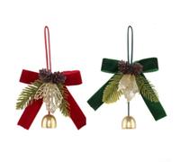 Metal Christmas Bell Ornaments with Red Velvet Bows Pine Cone(A)