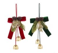 Metal Christmas Bell Ornaments with Red Velvet Bows Pine Cone(B)