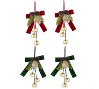 Metal Christmas Bell Ornaments with Red Velvet Bows Pine Cone(E)